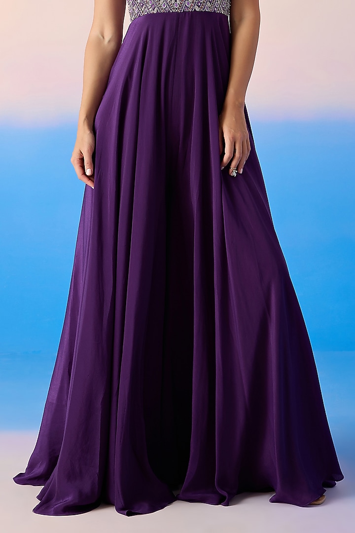 Midnight Purple Organza & Viscose Crepe Embroidered Purple Jumpsuit by Mirroir at Pernia's Pop Up Shop