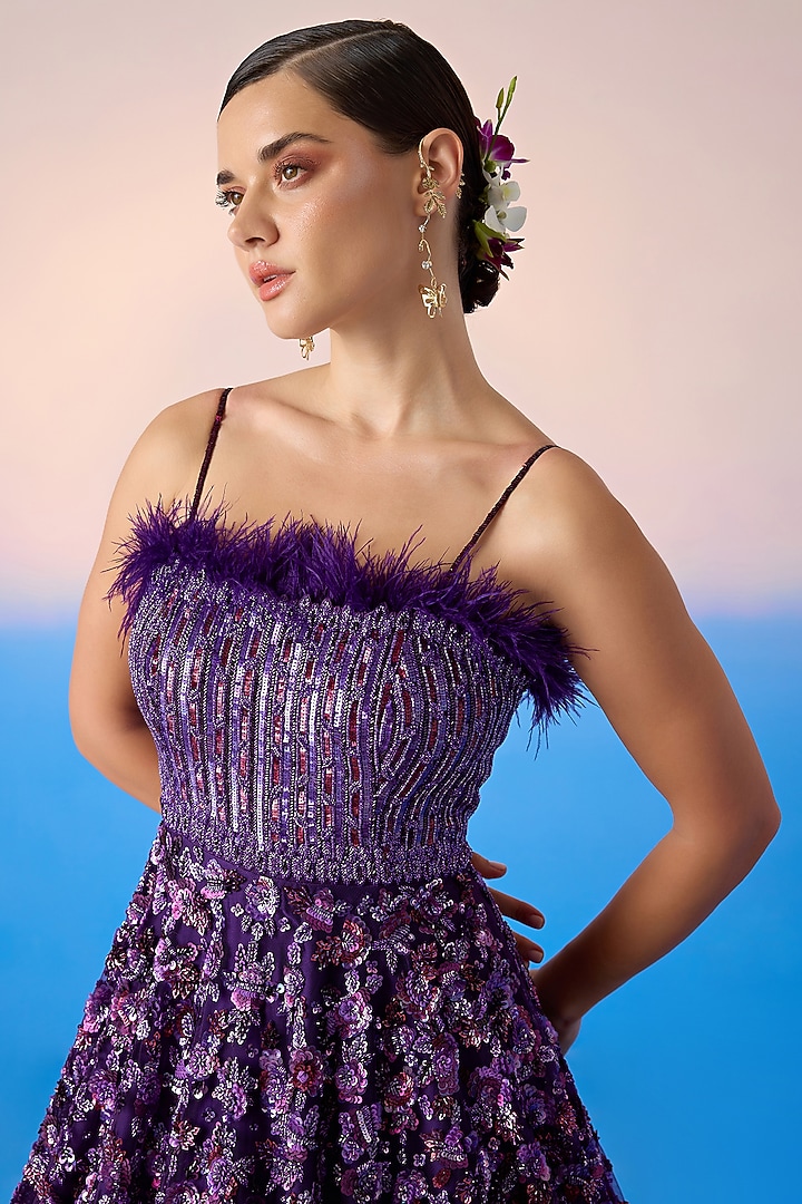 Midnight Purple Net & Satin Embroidered Bridal Gown by Mirroir at Pernia's Pop Up Shop