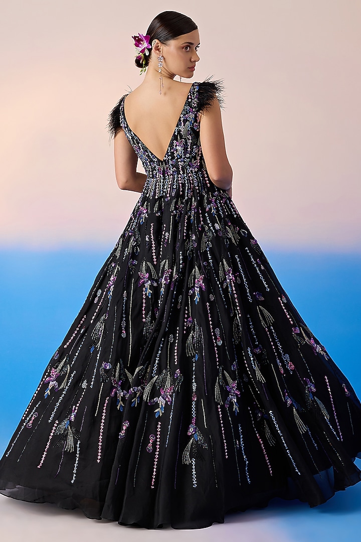 Black Organza Silk & Satin Embroidered Bridal Gown by Mirroir at Pernia's Pop Up Shop