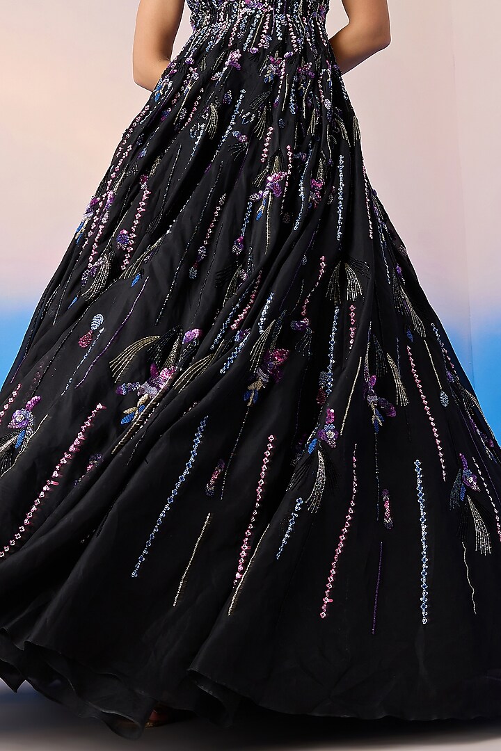 Black Organza Silk & Satin Embroidered Bridal Gown by Mirroir at Pernia's Pop Up Shop