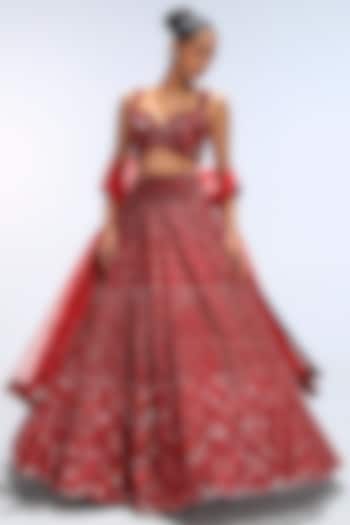 Red Reverie Pure Silk Sequins Embellished Bridal Lehenga Set by Mirroir at Pernia's Pop Up Shop