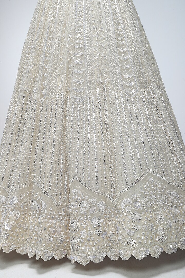 Ivory Illume Pure Silk Sequins Embellished Bridal Lehenga Set by Mirroir at Pernia's Pop Up Shop