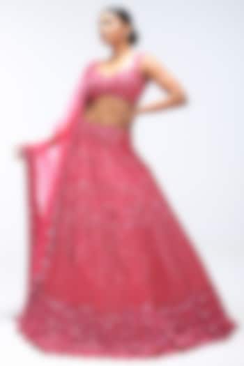 Pink Amber Pure Silk Sequins Embellished Scalloped Bridal Lehenga Set by Mirroir at Pernia's Pop Up Shop