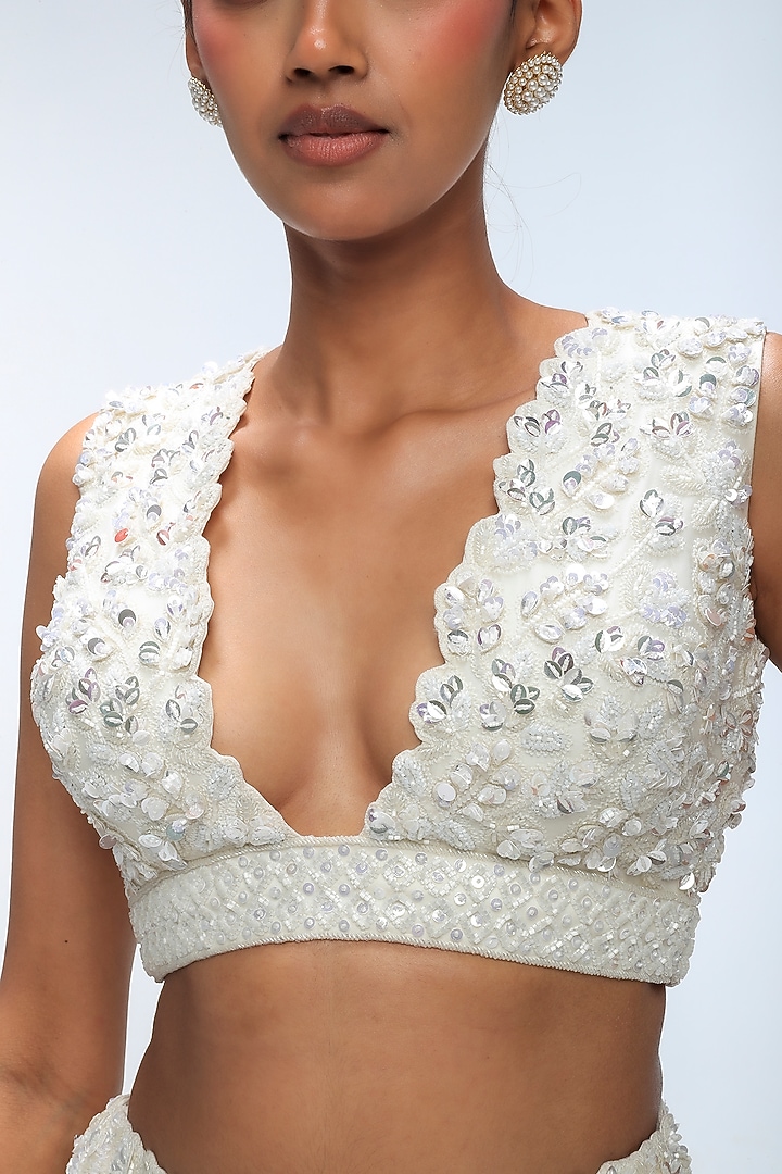 Ivory Illume Pure Silk Sequins Embellished Bridal Lehenga Set by Mirroir at Pernia's Pop Up Shop