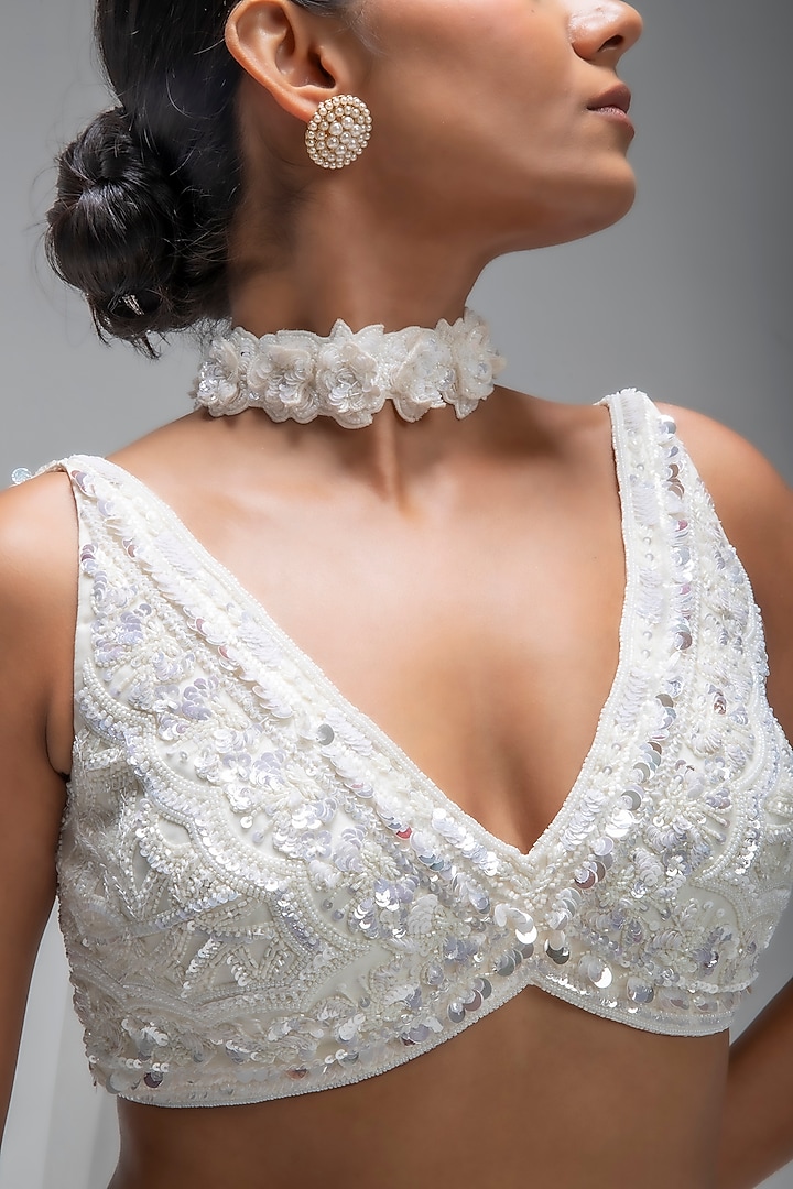 Ivory Illume Pure Silk Embellished Fish-Cut Wedding Lehenga Set by Mirroir at Pernia's Pop Up Shop