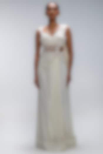 Ivory Illume Pure Silk Organza Embellished Draped Wedding Saree Set by Mirroir at Pernia's Pop Up Shop