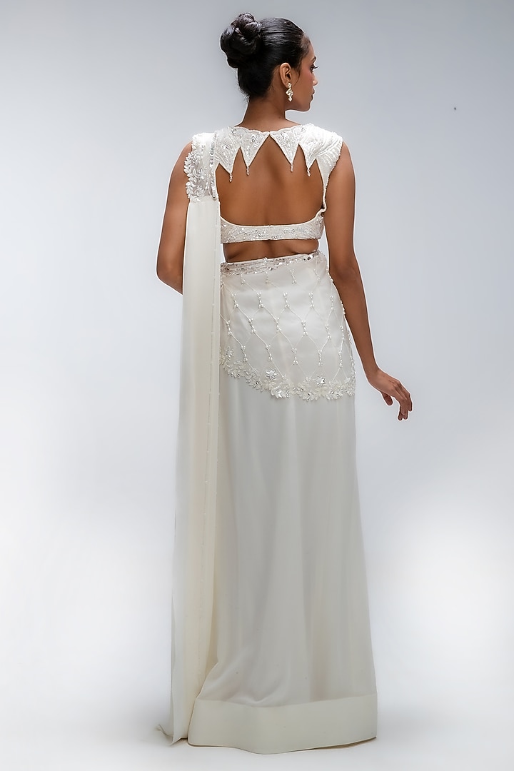 Ivory Illume Pure Silk Organza Embellished Draped Wedding Saree Set by Mirroir at Pernia's Pop Up Shop