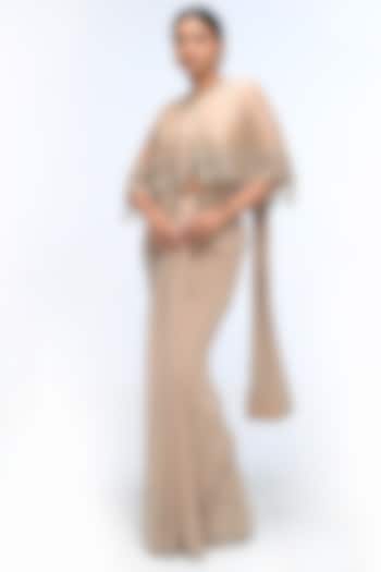 Gold Mirage Pure Silk Organza Embellished Reception Saree Set by Mirroir at Pernia's Pop Up Shop