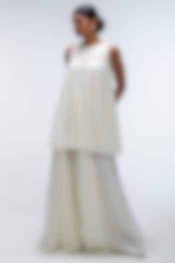 Ivory Viscose Chiffon Wedding Sharara Set by Mirroir at Pernia's Pop Up Shop