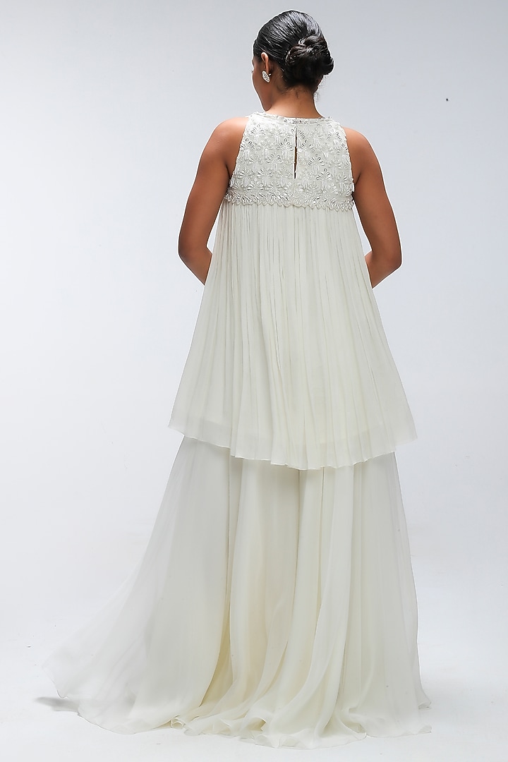 Ivory Viscose Chiffon Wedding Sharara Set by Mirroir at Pernia's Pop Up Shop