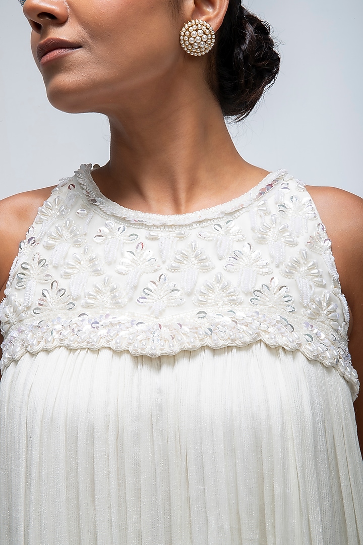 Ivory Viscose Chiffon Wedding Sharara Set by Mirroir at Pernia's Pop Up Shop