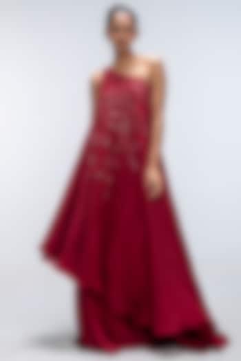 Red Viscose Crepe Wedding Sharara Set by Mirroir at Pernia's Pop Up Shop