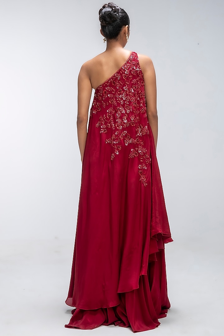 Red Viscose Crepe Wedding Sharara Set by Mirroir at Pernia's Pop Up Shop