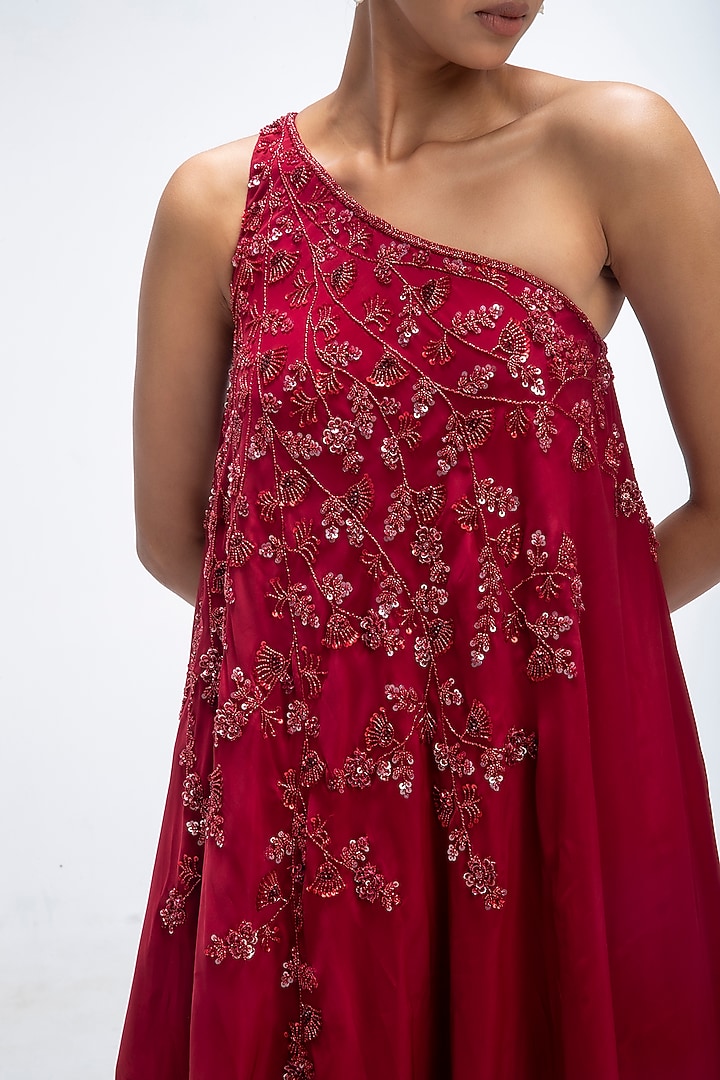 Red Viscose Crepe Wedding Sharara Set by Mirroir at Pernia's Pop Up Shop
