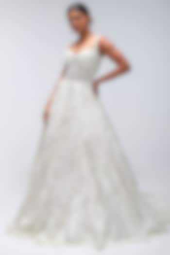 Ivory Pure Silk Organza Cutdana Embellished Wedding Gown by Mirroir at Pernia's Pop Up Shop