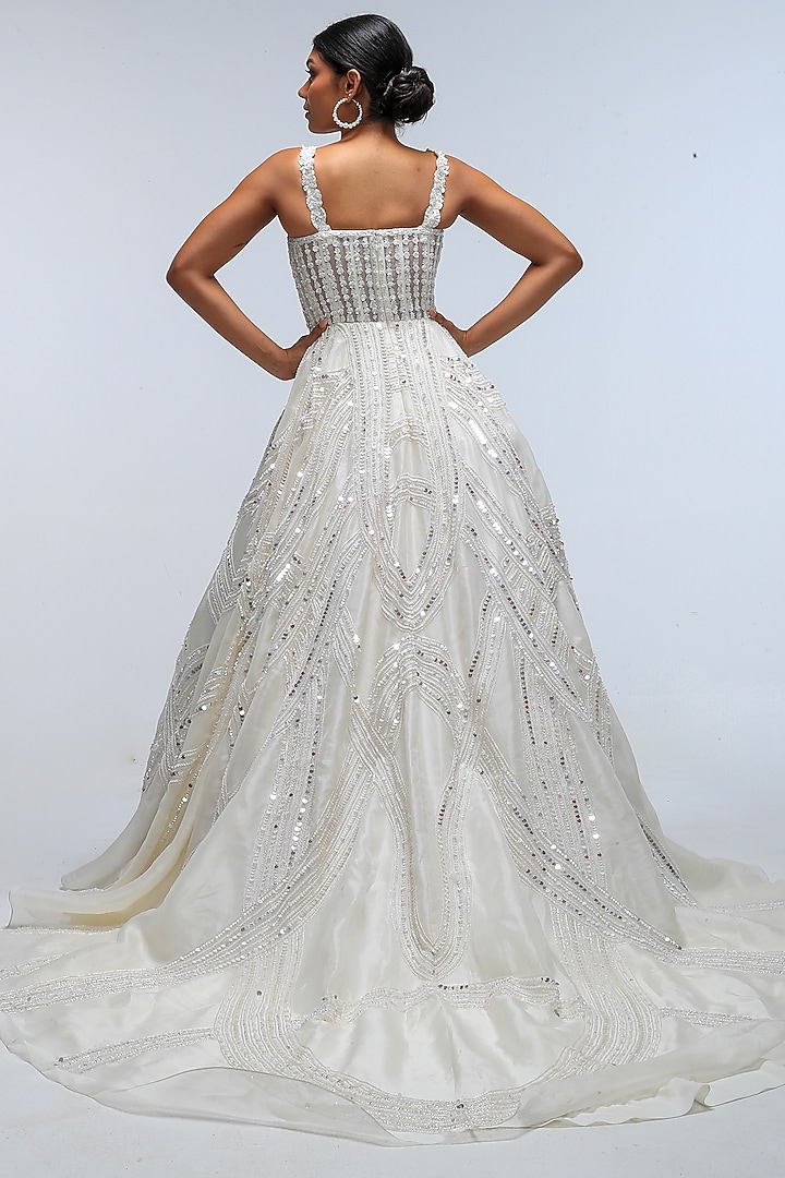 Ivory Pure Silk Organza Cutdana Embellished Wedding Gown by Mirroir at Pernia's Pop Up Shop