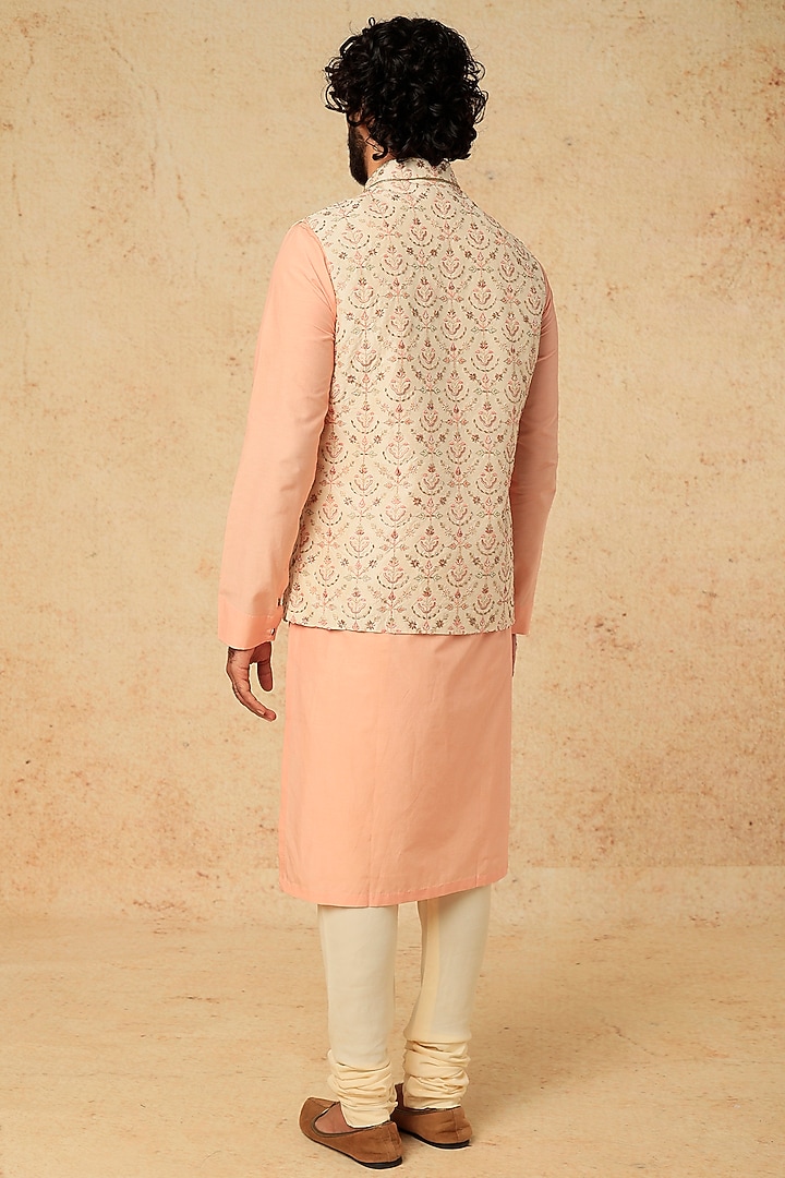 Ivory Cotton Silk Bundi Jacket With Kurta Set by Mirroir Men at Pernia's Pop Up Shop