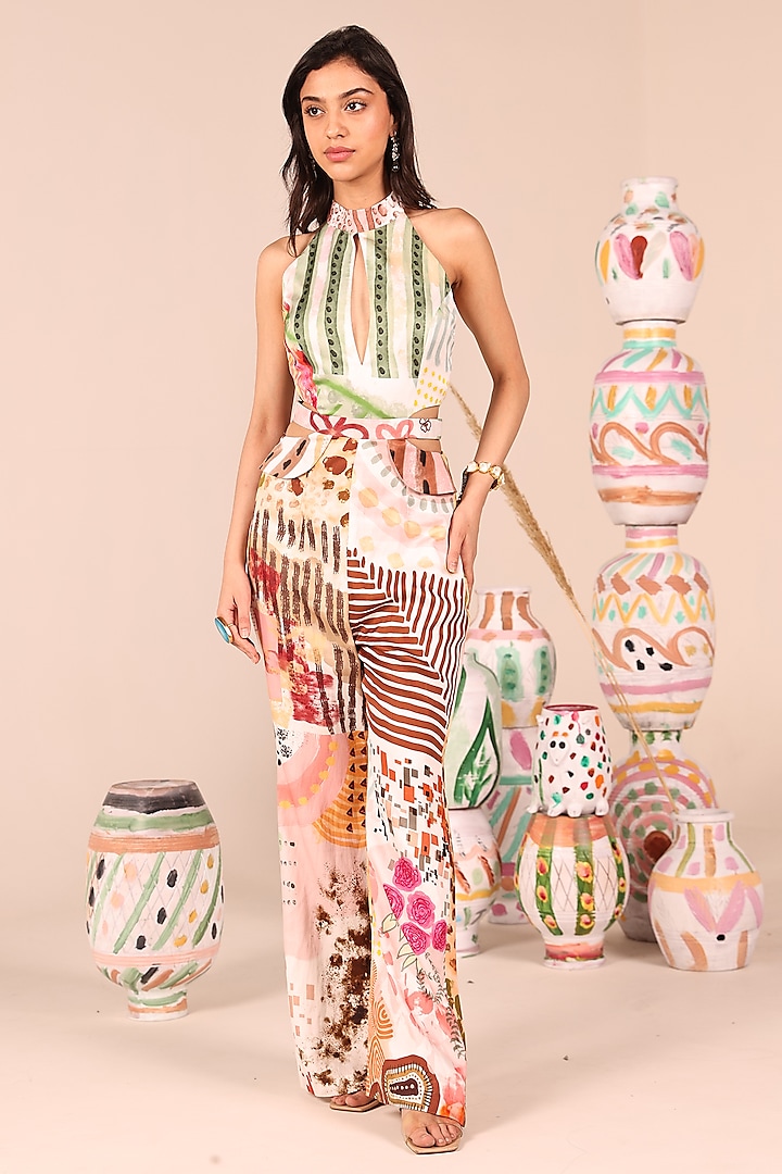 Multi-Colored Modal Silk Digital Printed Jumpsuit by Marviza