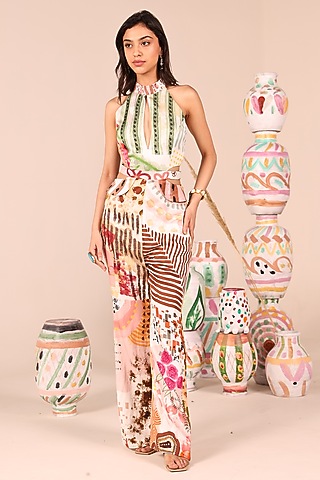 Multi-Colored Modal Silk Digital Printed Jumpsuit by Marviza