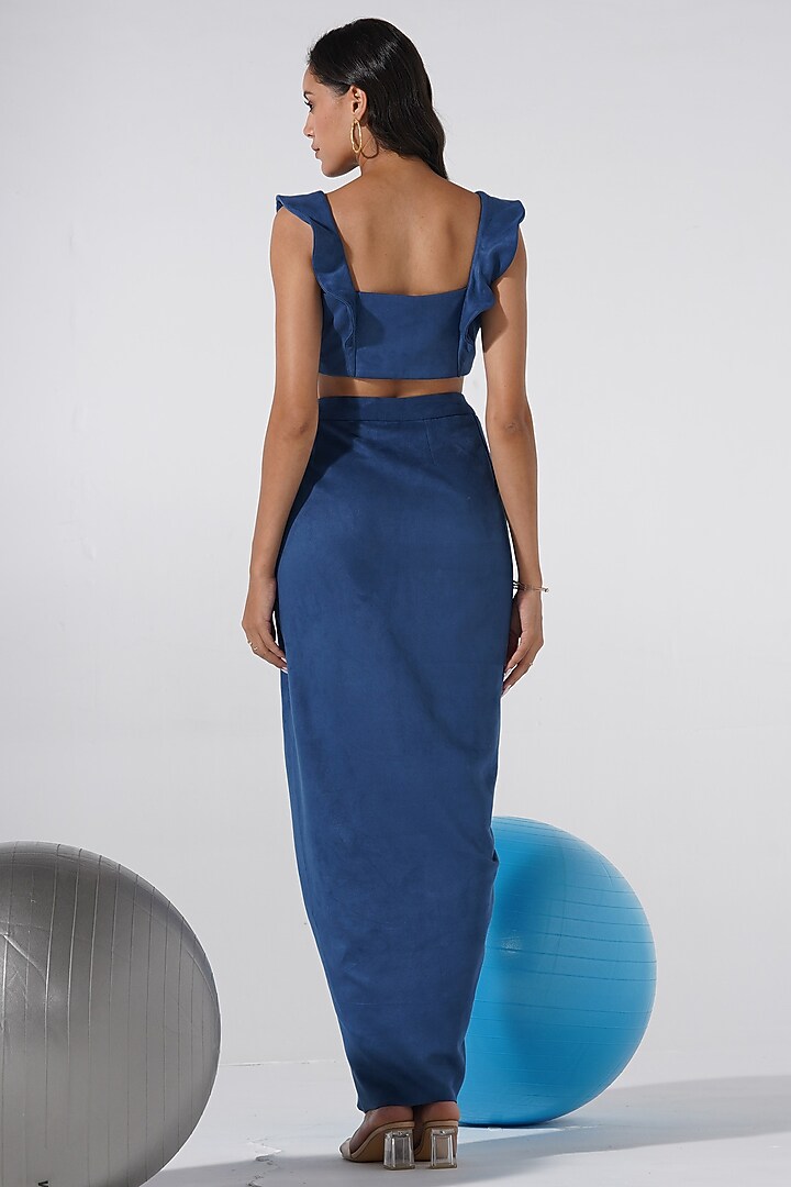 Blue Suede Dhoti Skirt Set by Marviza at Pernia's Pop Up Shop