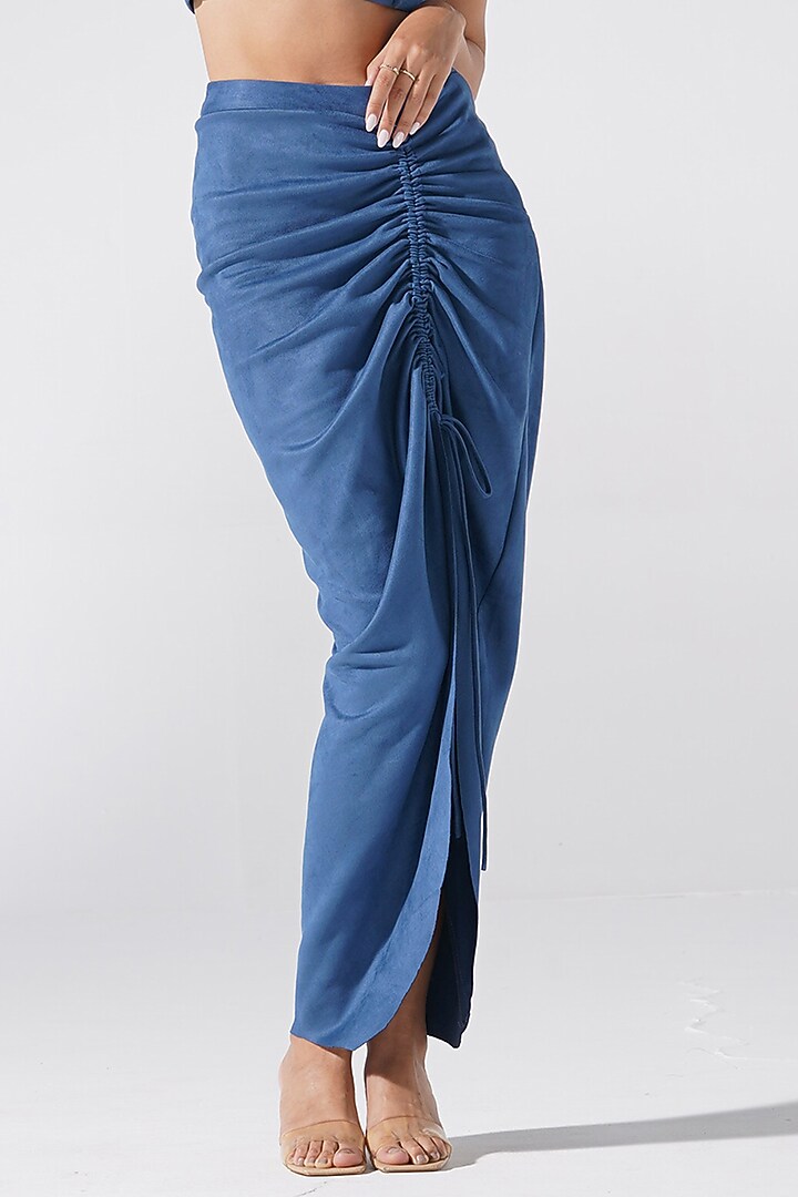 Blue Suede Dhoti Skirt Set by Marviza at Pernia's Pop Up Shop