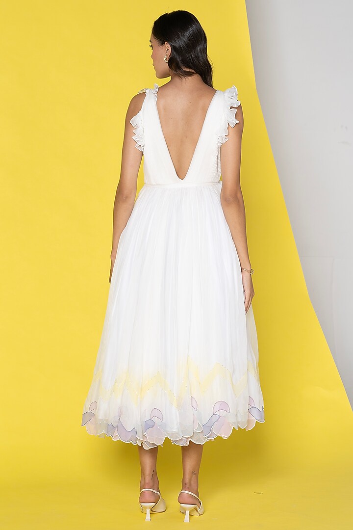 Ivory Organza Handpainted Midi Vacation Dress by Marviza at Pernia's Pop Up Shop