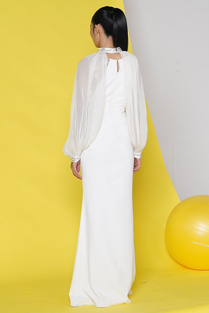 Ivory Neoprene & Chiffon Sequins Embroidered Engagement Gown by Marviza at Pernia's Pop Up Shop