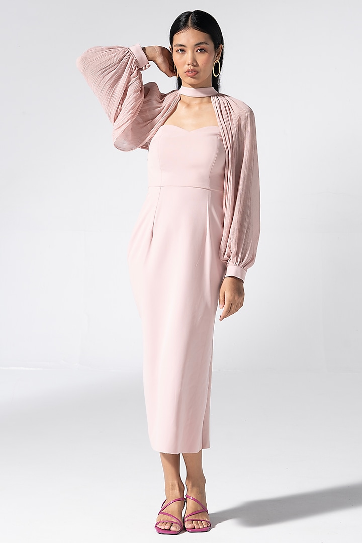 Blush Pink Neoprene Gown With Jacket by Marviza