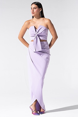 Purple Neoprene Dhoti Skirt Set by Marviza