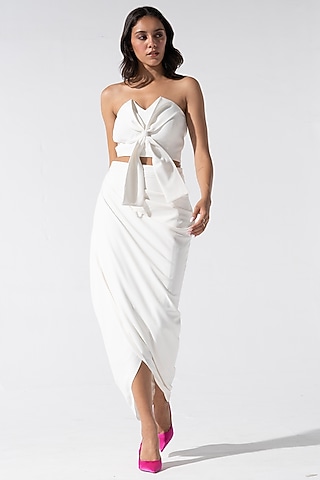 Ivory Neoprene Dhoti Skirt Set by Marviza