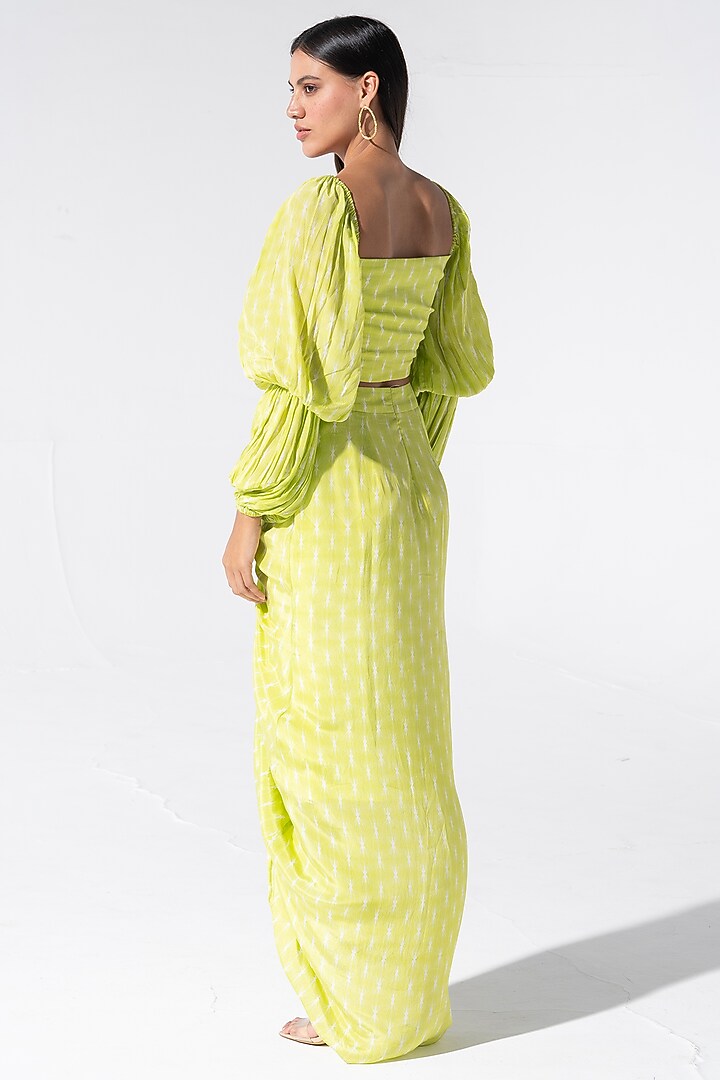 Green Crepe Silk Dhoti Skirt Set by Marviza at Pernia's Pop Up Shop