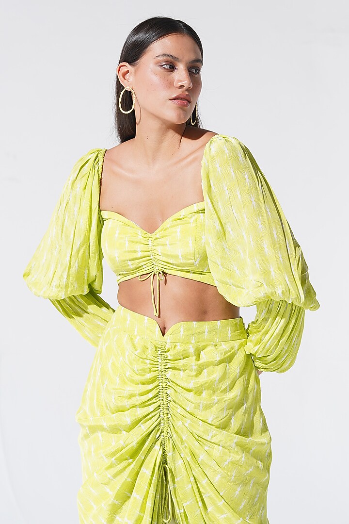 Green Crepe Silk Dhoti Skirt Set by Marviza at Pernia's Pop Up Shop