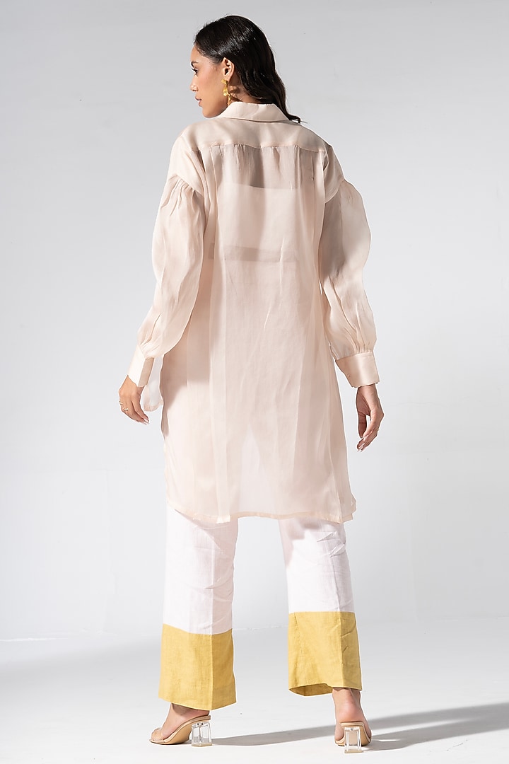 Peach Satin Organza & Linen Co-Ord Set by Marviza at Pernia's Pop Up Shop