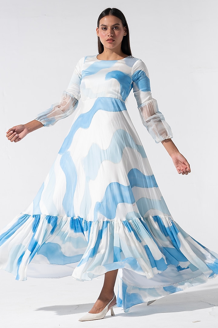 Blue Malai Silk Maxi Dress by Marviza