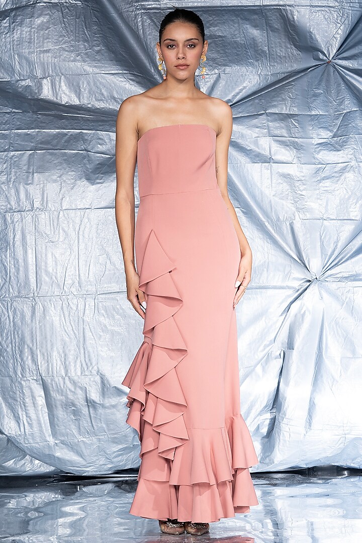 Pink Neoprene Maxi Dress by Marviza