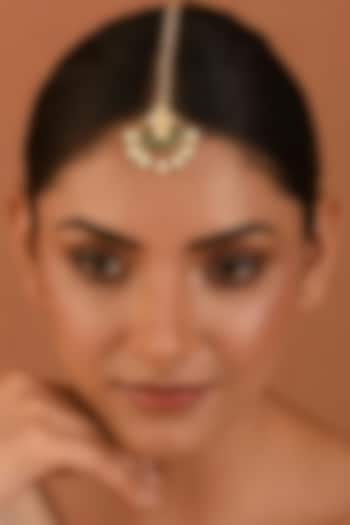 Gold Finish Copper Kundan Polki Maang Tikka  by Maisara Jewelry at Pernia's Pop Up Shop