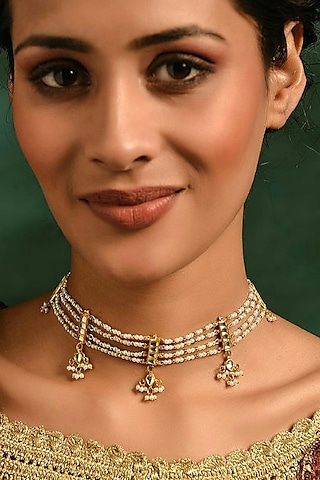 Gold Finish Pearl Choker Necklace by Maisara Jewelry