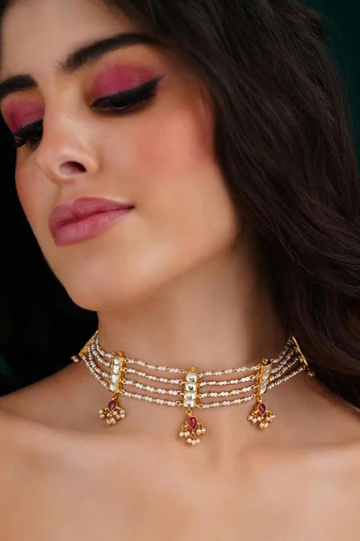 Gold Finish Pearl Choker Necklace by Maisara Jewelry at Pernia's Pop Up Shop
