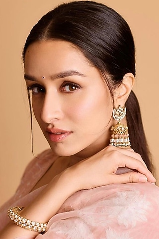 Gold Finish Beads & Kundan Polki Jhumka Earrings by Maisara Jewelry