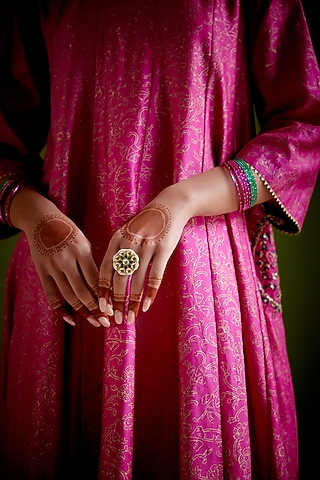 Gold Finish Kundan Polki Ring by Maisara Jewelry
