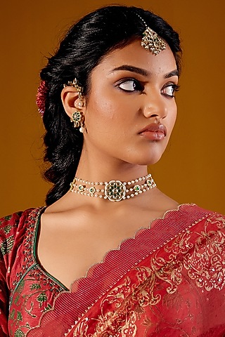Gold Finish Pearl Choker Necklace by Maisara Jewelry