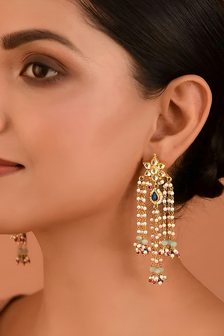 Gold Finish Kundan Polki Dangler Earrings by Maisara Jewelry at Pernia's Pop Up Shop
