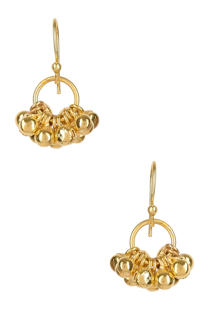 Gold Plated Ghungroo Drop Fish Hook Earrings by Mrinalini Chandra