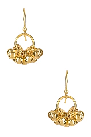 Gold Plated Ghungroo Drop Fish Hook Earrings by Mrinalini Chandra