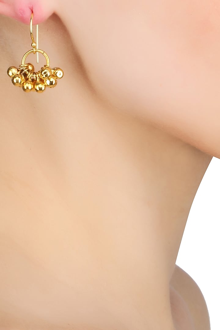 Mrinalini Chandra presents Gold plated ghungroo drop fish hook earrings available only at Pernia's Pop Up Shop.