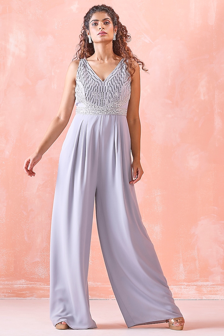 Grey Embroidered Jumpsuit by Mirroir