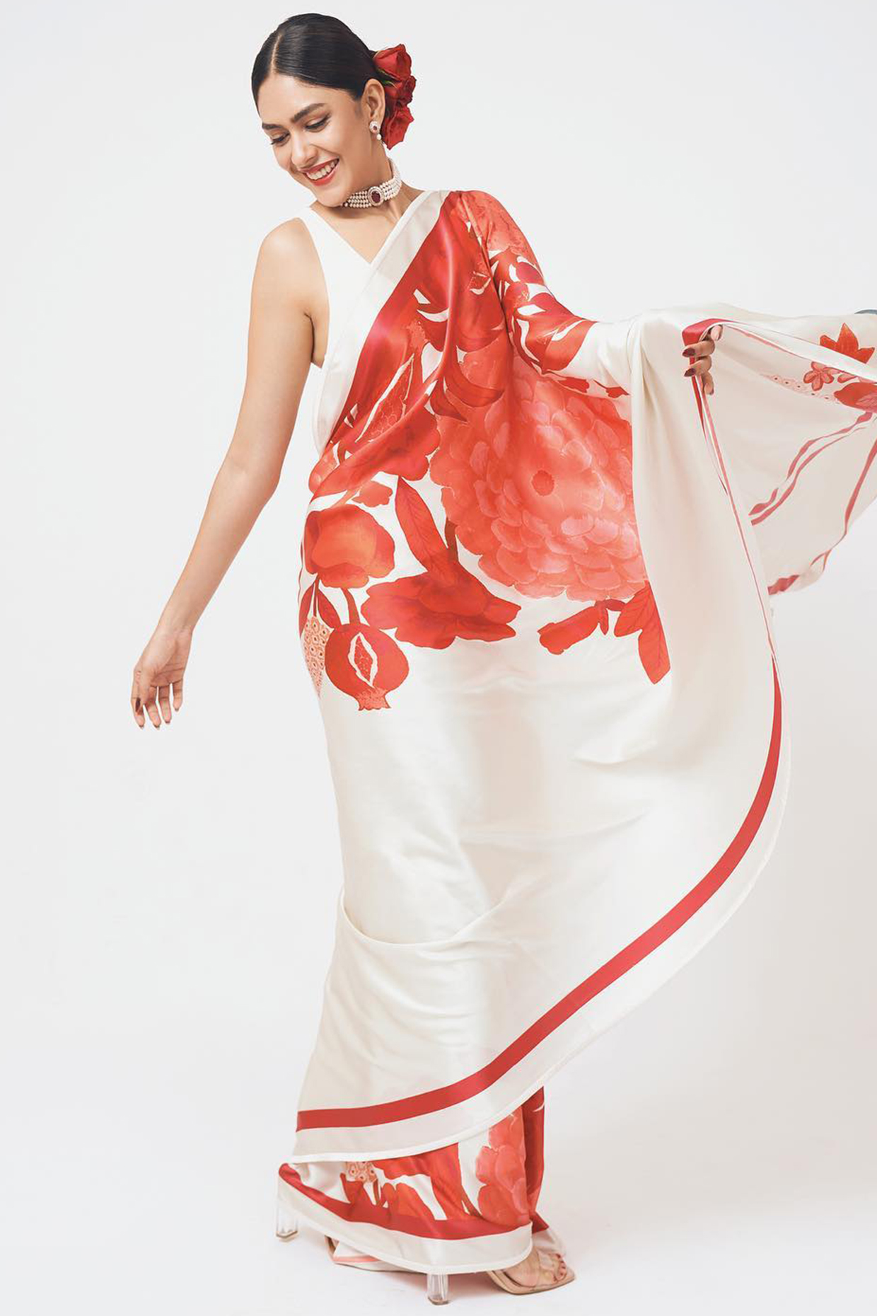 Ruby Floral Printed Nahar Saree by Kshitij Jalori