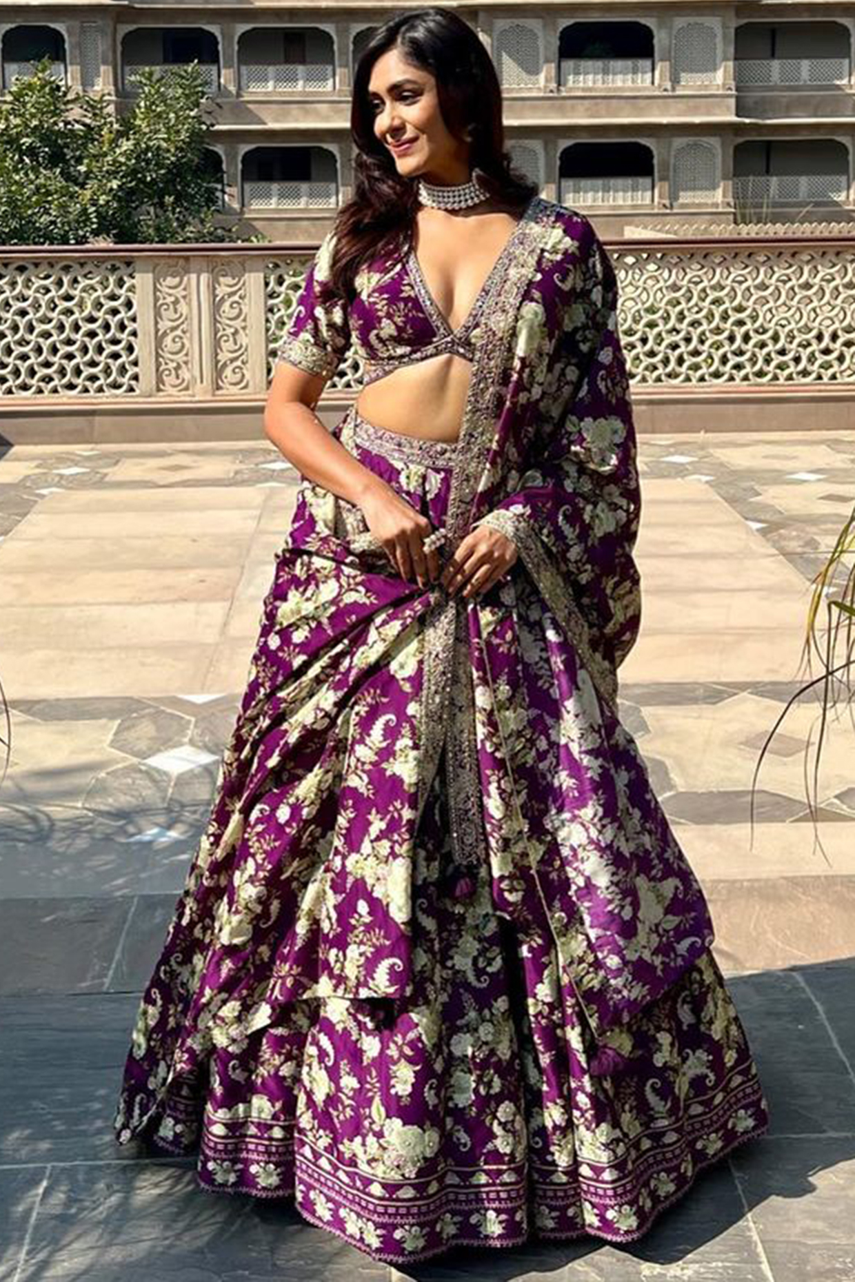 Purple Printed Lehenga Set by Sana Barreja