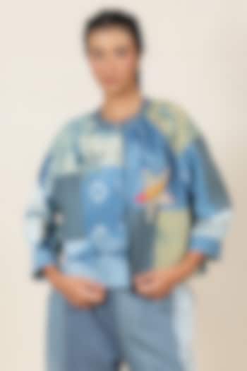 Indigo Blue Cotton Ajrakh Printed Shirt by Meld Studio at Pernia's Pop Up Shop