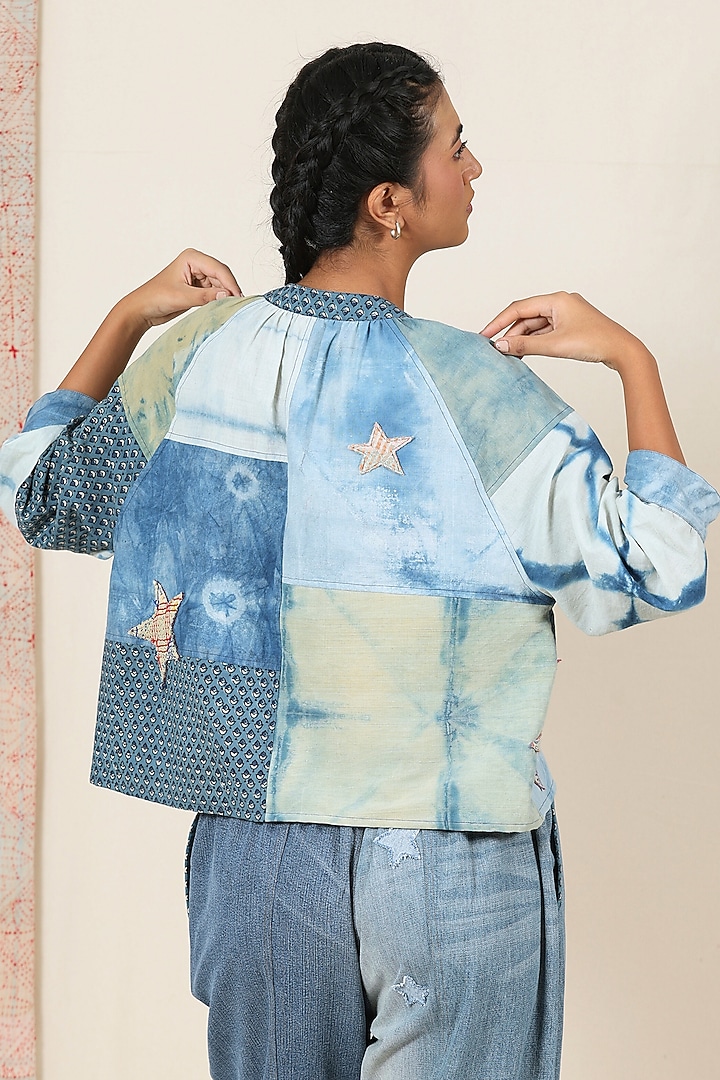 Indigo Blue Cotton Ajrakh Printed Shirt by Meld Studio at Pernia's Pop Up Shop